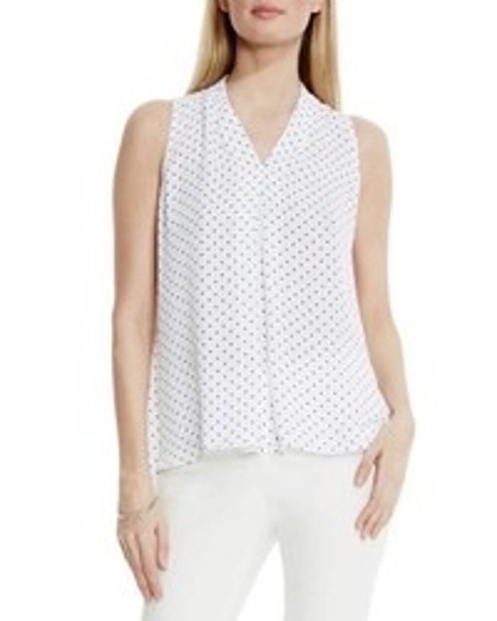 Vince Camuto Blouse Women's Small White Black Polka Dot Pleat Front V Neck
